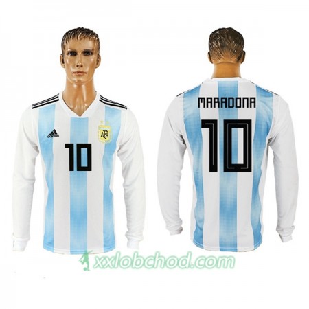 Fotbalové dresy Argentina Maradona 10 MS 2018 Domácí Dres Dlouhý Rukáv